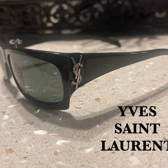 Yves Saint Laurent Dark Sunglasses with Silver& Swarovski Logo Accents Black - Picture 1 of 6